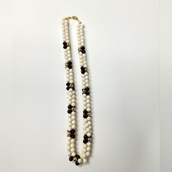 Vintage signed black white gold double strand necklace - Picture 4 of 6